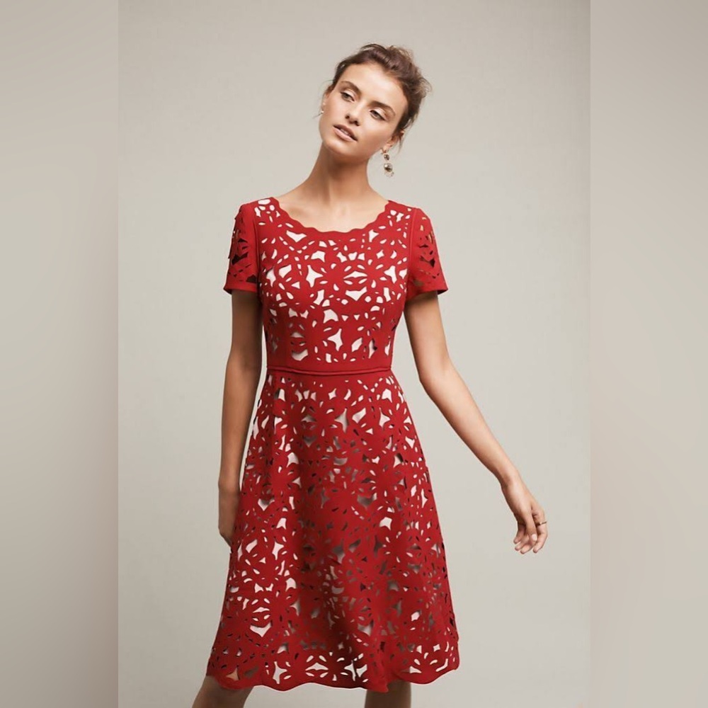 Anthropologie Moulinette Soeurs Aliz Laser Cut Dress Size 8 US
